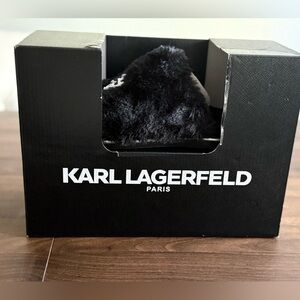 Karl Lagerfeld Black Plush Slippers Size 7M NIB